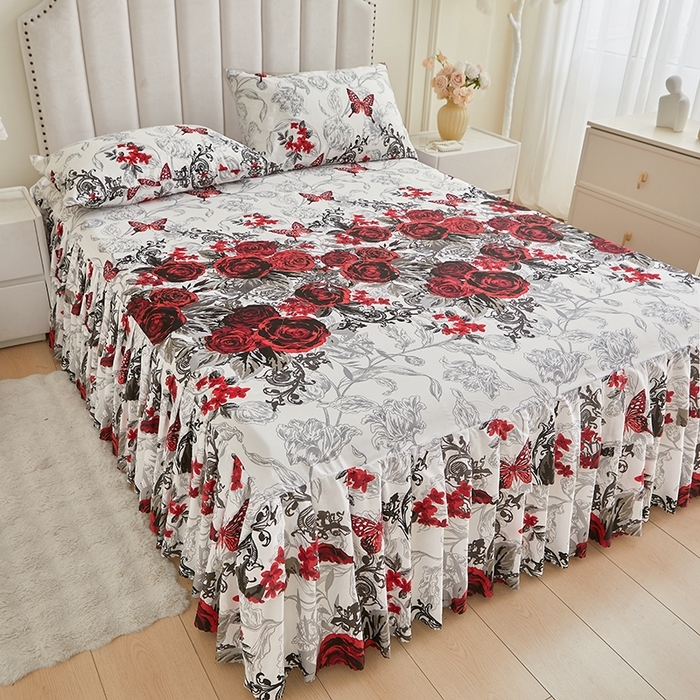 91家纺网 家纺一手货源 找家纺 （总）艾裙海2025新款印花床裙三件套 -可跨境