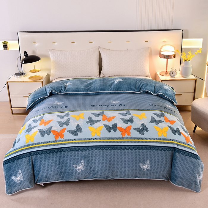 91家纺网 家纺一手货源 找家纺 绒品壹家 2025新款电商直播爆款高克重7斤牛奶绒金貂绒印花床裙款三件套四件套 福蝶纷菲