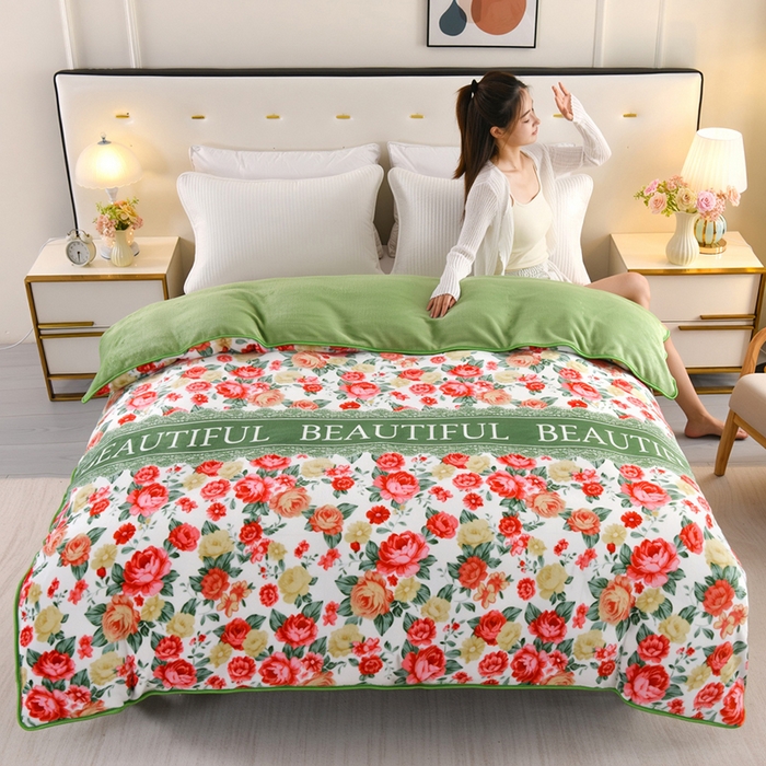 91家纺网 家纺一手货源 找家纺 绒品壹家 2025新款电商直播爆款高克重7斤牛奶绒金貂绒印花床裙款三件套四件套 花的海洋