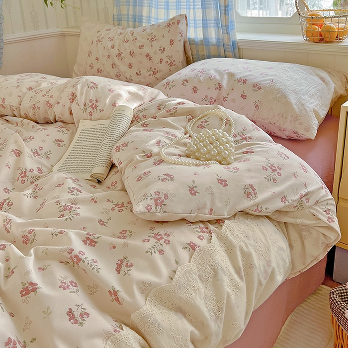 91家纺网 家纺一手货源 找家纺 海岛哥哥 2025新款韩式全棉蕾丝花边软绵绵四件套 爱玲说-红