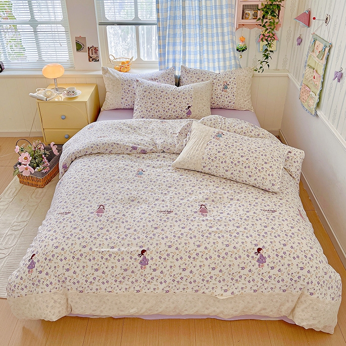 海岛哥哥 2025新款韩式全棉蕾丝花边软绵绵四件套 春日女孩