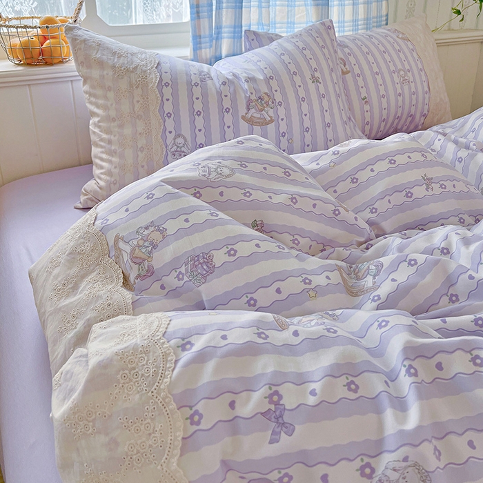 91家纺网 家纺一手货源 找家纺 海岛哥哥 2025新款韩式全棉蕾丝花边软绵绵四件套 梦幻乐园