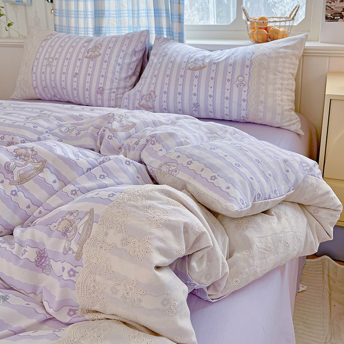 91家纺网 家纺一手货源 找家纺 海岛哥哥 2025新款韩式全棉蕾丝花边软绵绵四件套 梦幻乐园