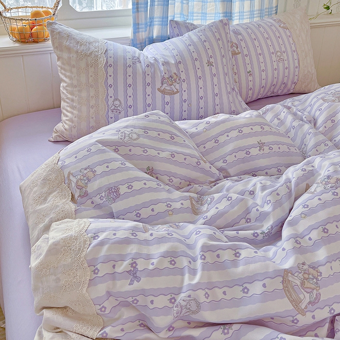 91家纺网 家纺一手货源 找家纺 海岛哥哥 2025新款韩式全棉蕾丝花边软绵绵四件套 梦幻乐园