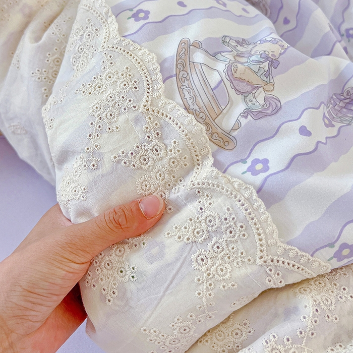 91家纺网 家纺一手货源 找家纺 海岛哥哥 2025新款韩式全棉蕾丝花边软绵绵四件套 梦幻乐园