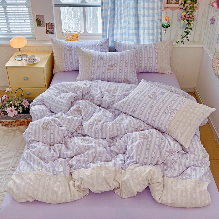 91家纺网 家纺一手货源 找家纺 海岛哥哥 2025新款韩式全棉蕾丝花边软绵绵四件套 梦幻乐园