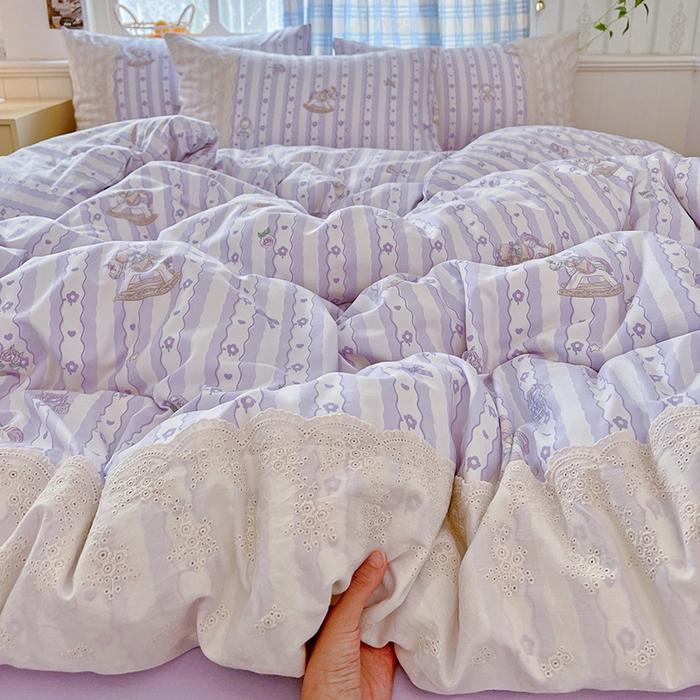 91家纺网 家纺一手货源 找家纺 海岛哥哥 2025新款韩式全棉蕾丝花边软绵绵四件套 梦幻乐园