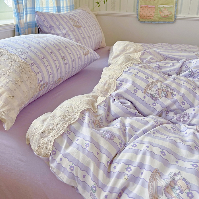 91家纺网 家纺一手货源 找家纺 海岛哥哥 2025新款韩式全棉蕾丝花边软绵绵四件套 梦幻乐园