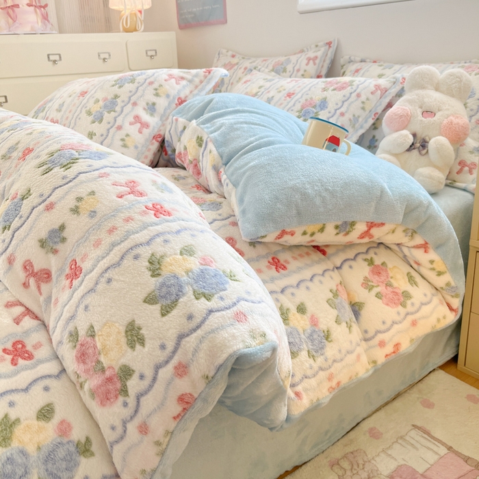 91家纺网 家纺一手货源 找家纺 （总）川悦生活 2025新款立体雪花绒印花大床四件套系列二场景一