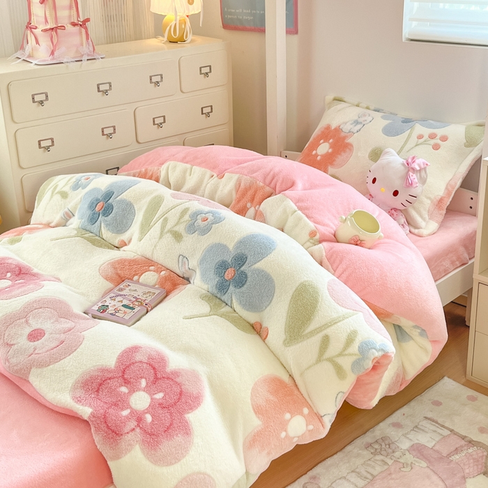 91家纺网 家纺一手货源 找家纺 （总）川悦生活 2025新款立体雪花绒印花四件套学生床系列二场景一