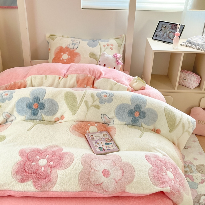 91家纺网 家纺一手货源 找家纺 （总）川悦生活 2025新款立体雪花绒印花四件套学生床系列二场景一