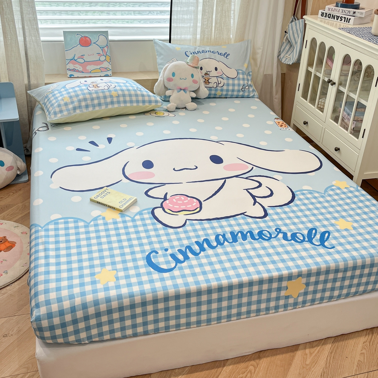 91家纺网 家纺一手货源 找家纺 金爱家 2025新款三丽鸥全棉床笠 纯棉单品-奶芙玉桂狗