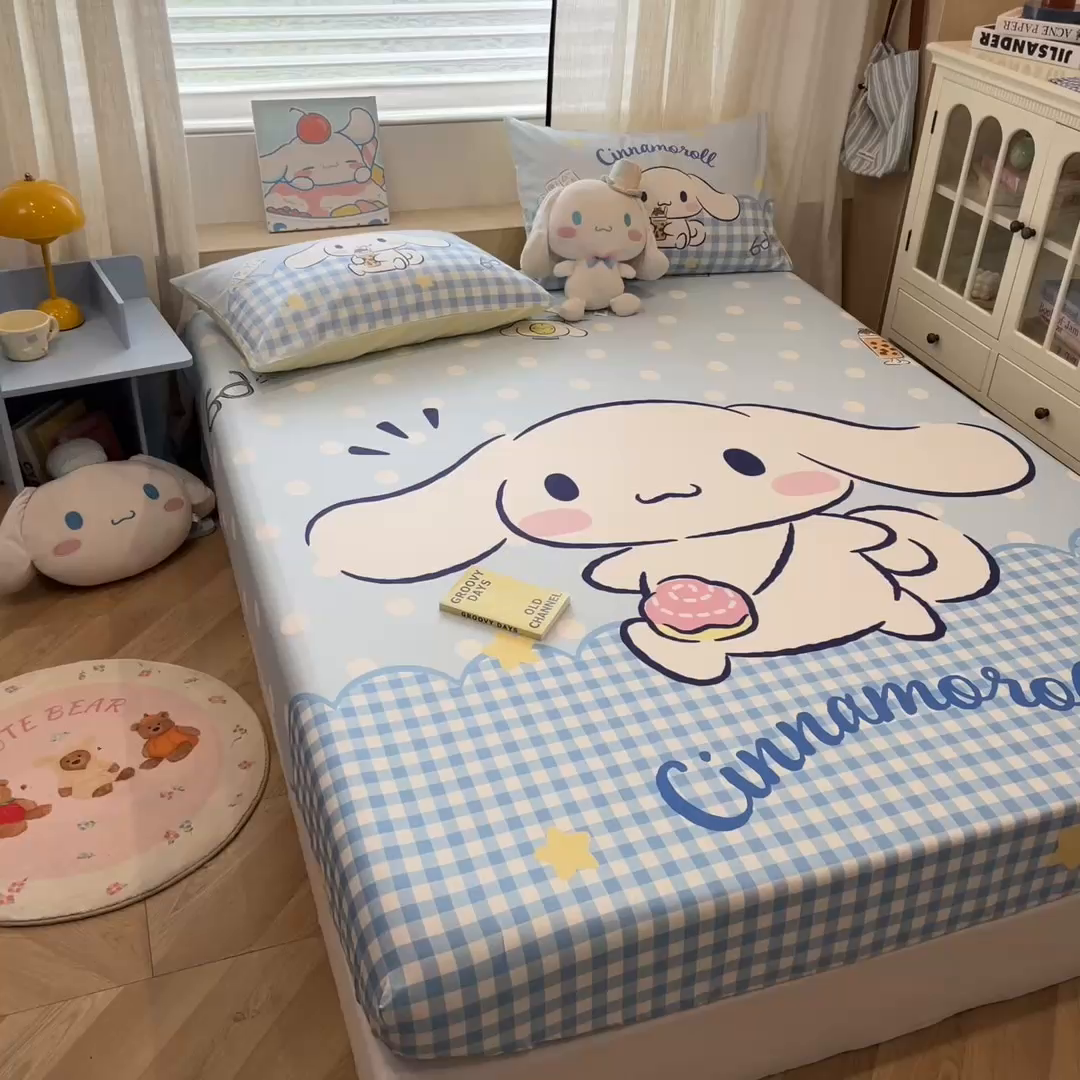 91家纺网 家纺一手货源 找家纺 金爱家 2025新款三丽鸥全棉床笠 纯棉单品-奶芙玉桂狗