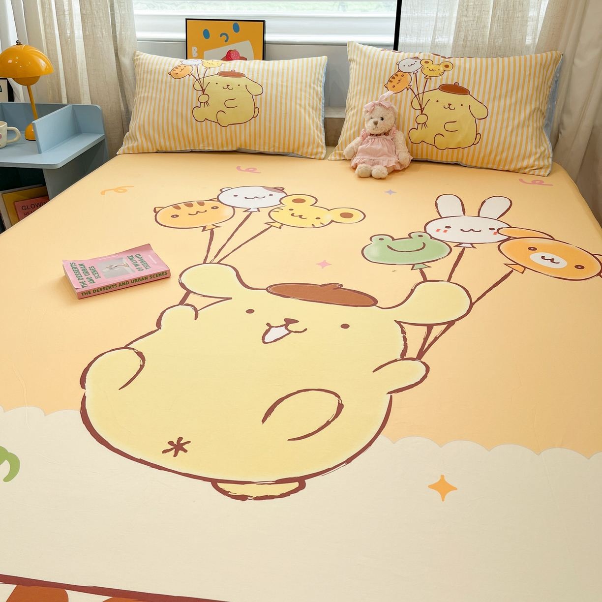 91家纺网 家纺一手货源 找家纺 金爱家 2025新款三丽鸥全棉床笠 纯棉单品-奶黄包布丁狗