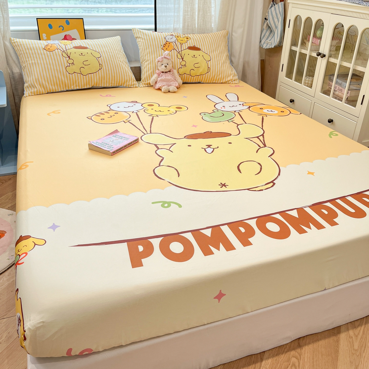 91家纺网 家纺一手货源 找家纺 金爱家 2025新款三丽鸥全棉床笠 纯棉单品-奶黄包布丁狗