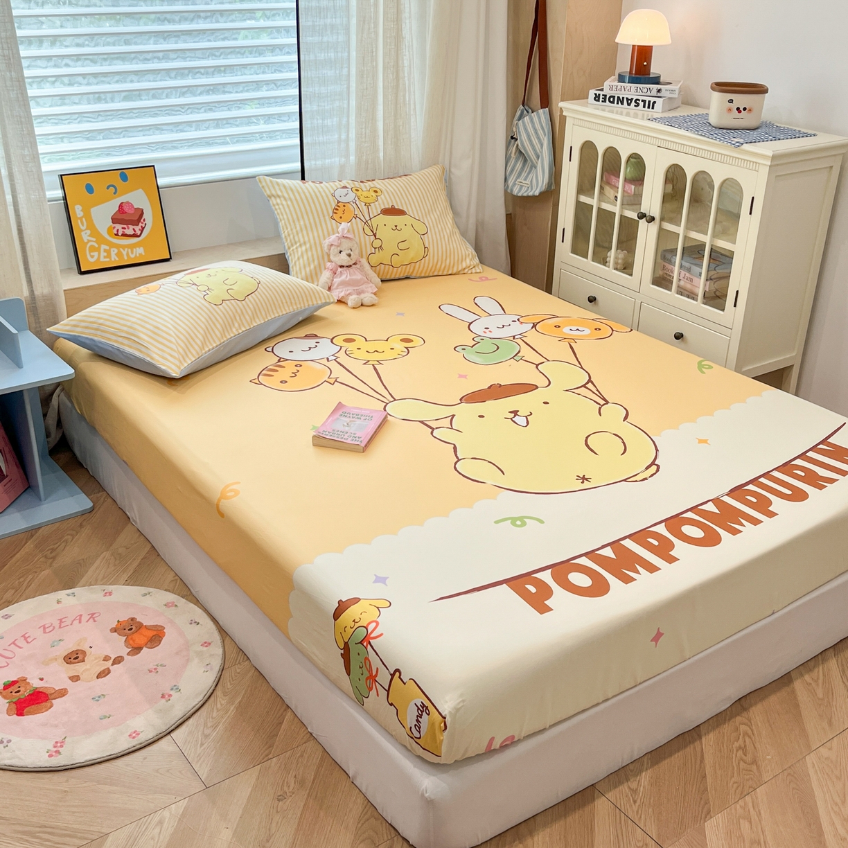 91家纺网 家纺一手货源 找家纺 金爱家 2025新款三丽鸥全棉床笠 纯棉单品-奶黄包布丁狗