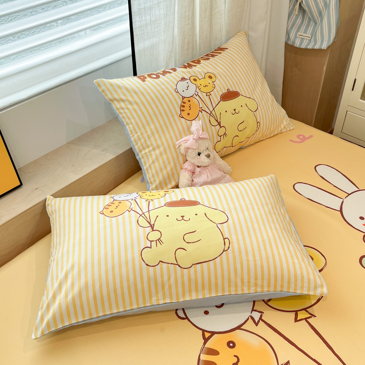 91家纺网 家纺一手货源 找家纺 金爱家 2025新款三丽鸥全棉床笠 纯棉单品-奶黄包布丁狗