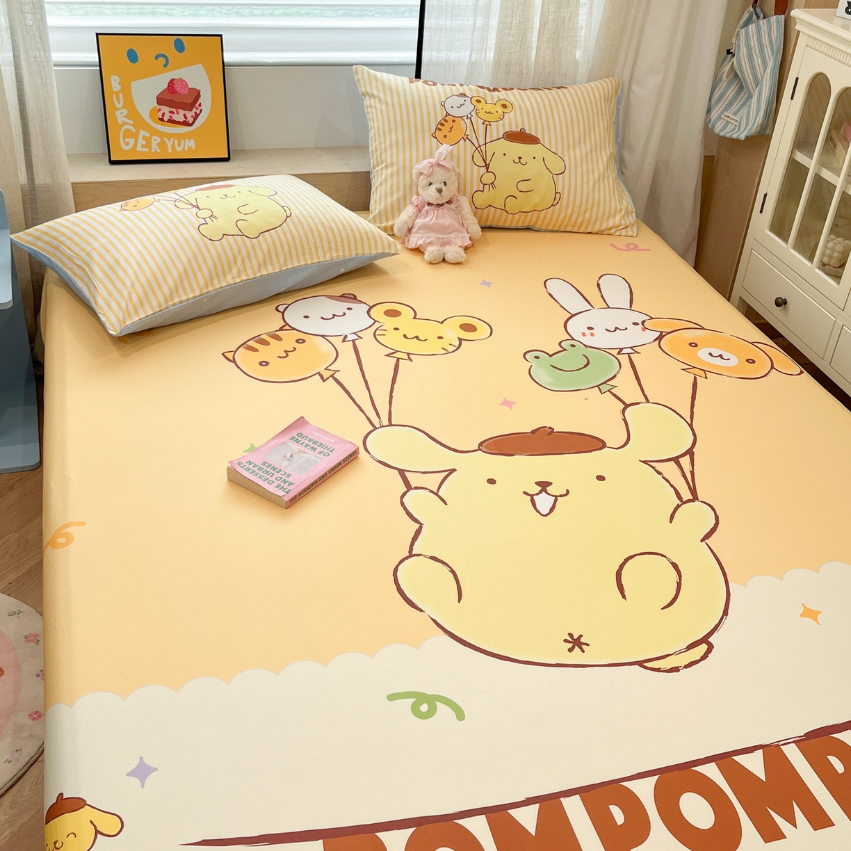 91家纺网 家纺一手货源 找家纺 金爱家 2025新款三丽鸥全棉床笠 纯棉单品-奶黄包布丁狗