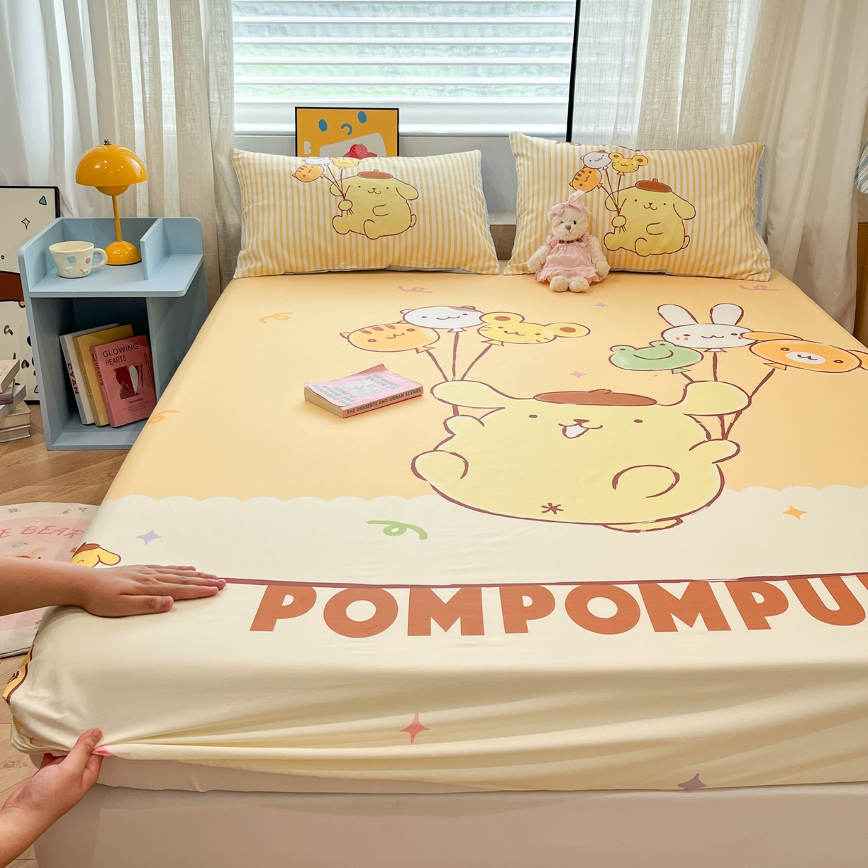 91家纺网 家纺一手货源 找家纺 金爱家 2025新款三丽鸥全棉床笠 纯棉单品-奶黄包布丁狗