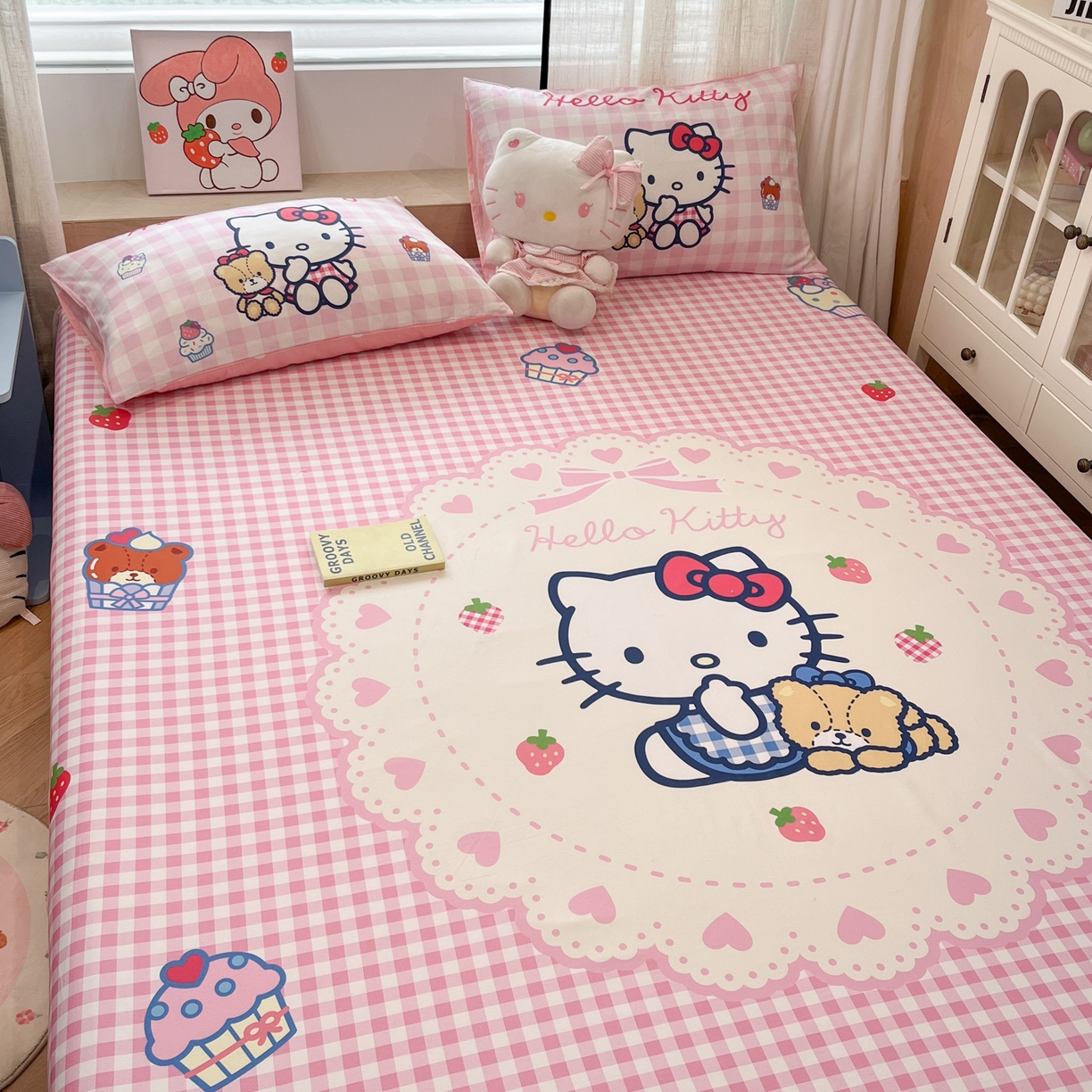 91家纺网 家纺一手货源 找家纺 金爱家 2025新款三丽鸥全棉床笠 纯棉单品-奶油kt