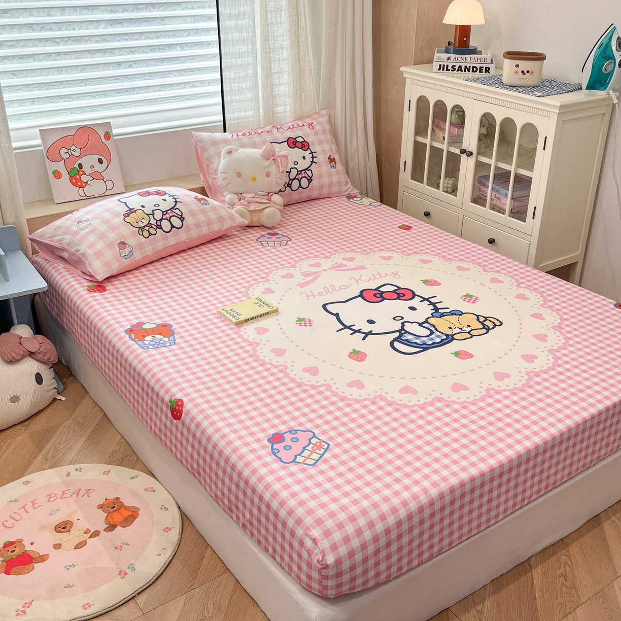 91家纺网 家纺一手货源 找家纺 金爱家 2025新款三丽鸥全棉床笠 纯棉单品-奶油kt