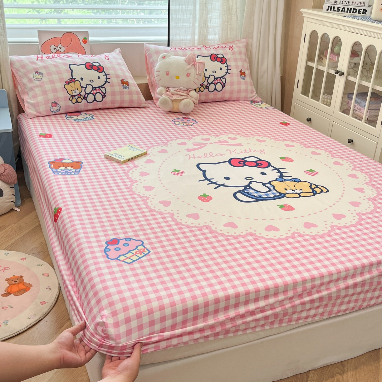 91家纺网 家纺一手货源 找家纺 金爱家 2025新款三丽鸥全棉床笠 纯棉单品-奶油kt