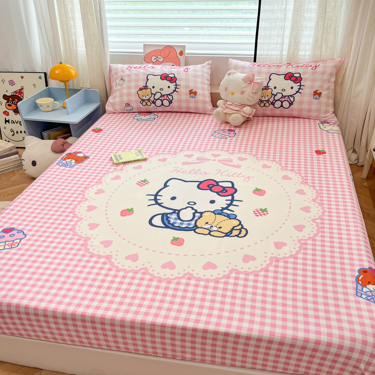 91家纺网 家纺一手货源 找家纺 金爱家 2025新款三丽鸥全棉床笠 纯棉单品-奶油kt