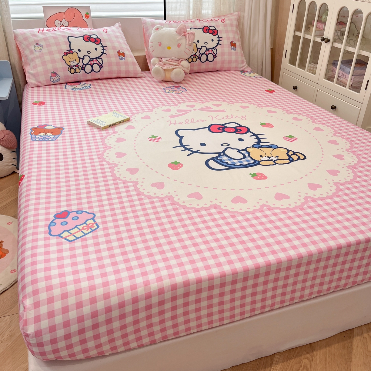 91家纺网 家纺一手货源 找家纺 金爱家 2025新款三丽鸥全棉床笠 纯棉单品-奶油kt