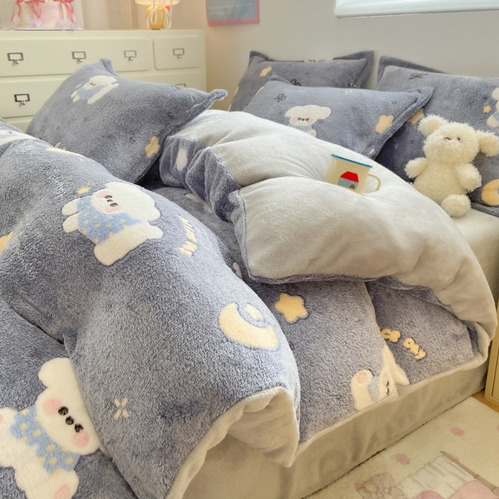 91家纺网 家纺一手货源 找家纺 （总）川悦生活 2025新款立体雪花绒印花大床四件套系列二场景一