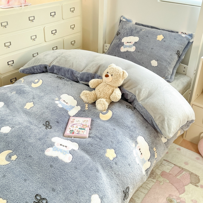 91家纺网 家纺一手货源 找家纺 （总）川悦生活 2025新款立体雪花绒印花四件套学生床系列二场景一