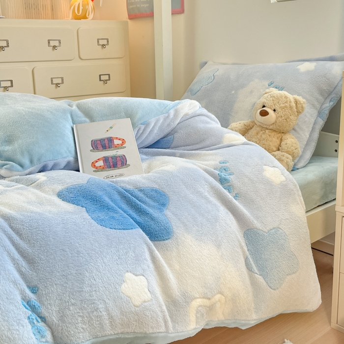 91家纺网 家纺一手货源 找家纺 川悦生活 2025新款立体雪花绒印花四件套学生床系列二场景一 叮咚星星