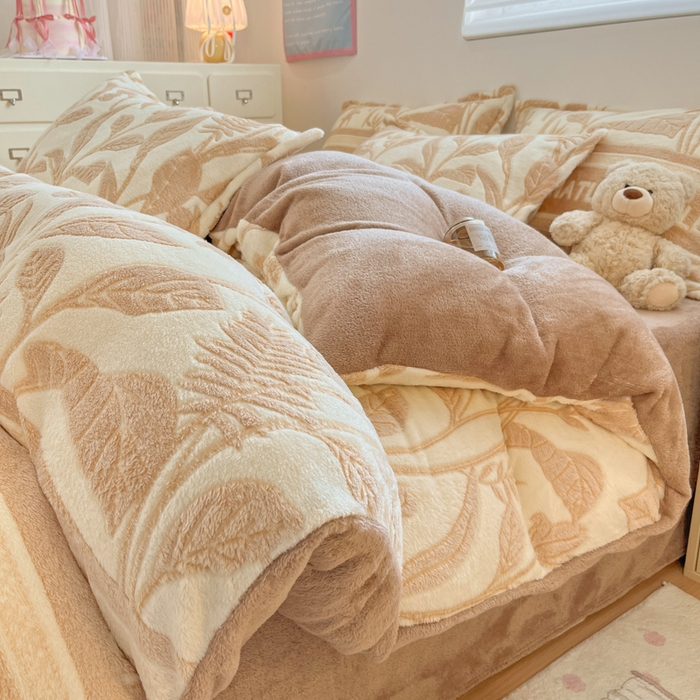 91家纺网 家纺一手货源 找家纺 （总）川悦生活 2025新款立体雪花绒印花大床四件套系列二场景一