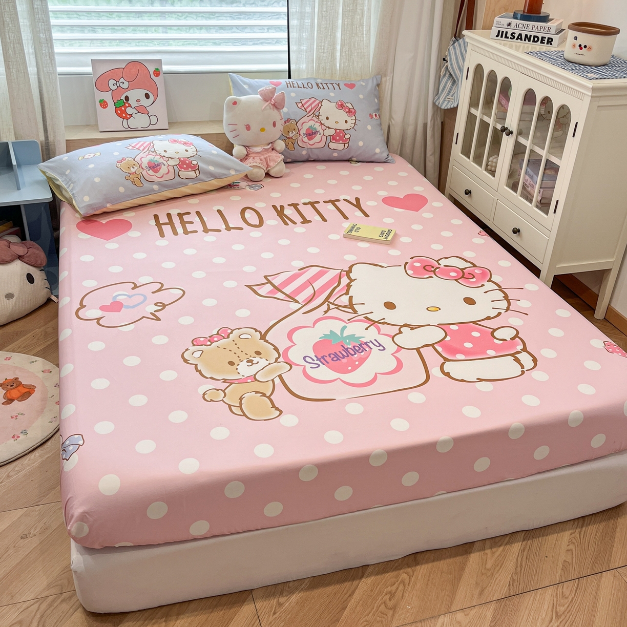 91家纺网 家纺一手货源 找家纺 金爱家 2025新款三丽鸥全棉床笠 纯棉单品-糖果kt