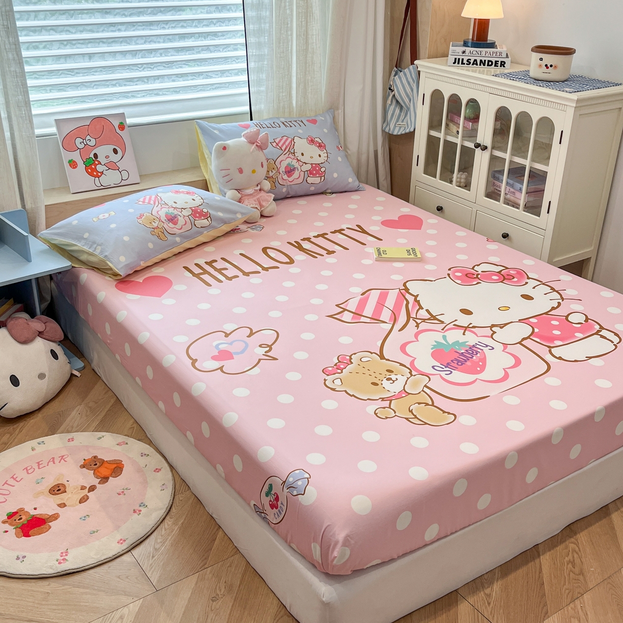 91家纺网 家纺一手货源 找家纺 金爱家 2025新款三丽鸥全棉床笠 纯棉单品-糖果kt