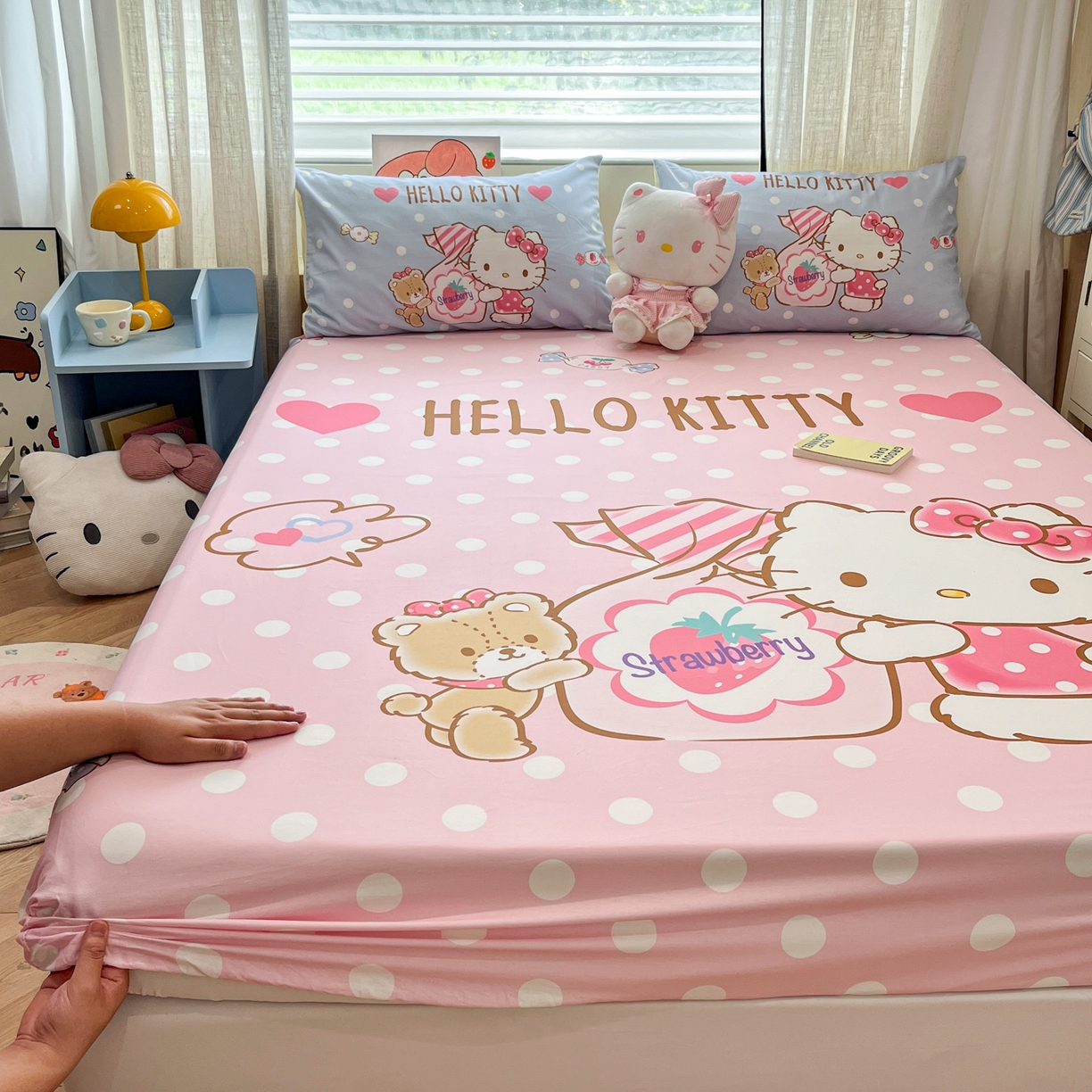 91家纺网 家纺一手货源 找家纺 金爱家 2025新款三丽鸥全棉床笠 纯棉单品-糖果kt