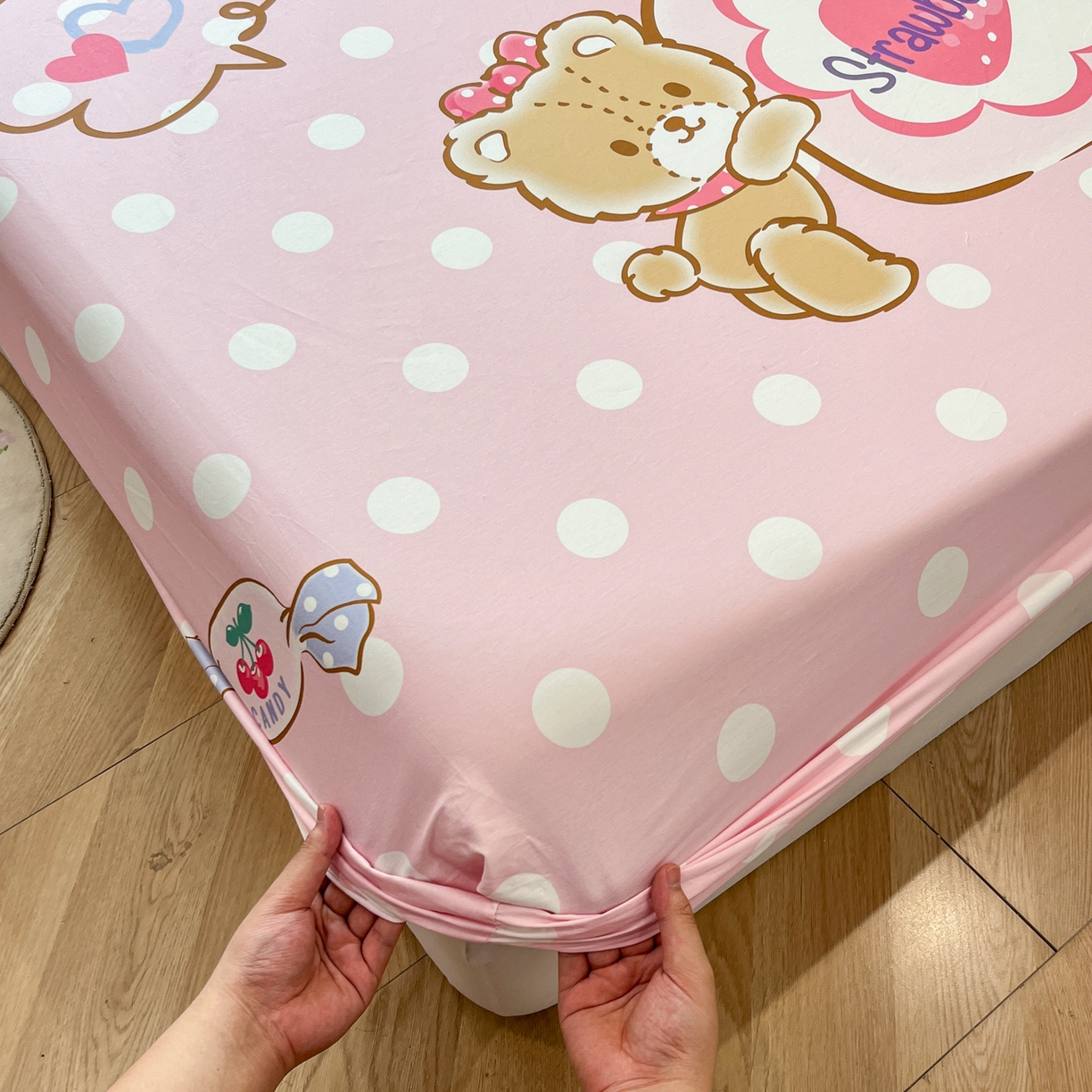 91家纺网 家纺一手货源 找家纺 金爱家 2025新款三丽鸥全棉床笠 纯棉单品-糖果kt