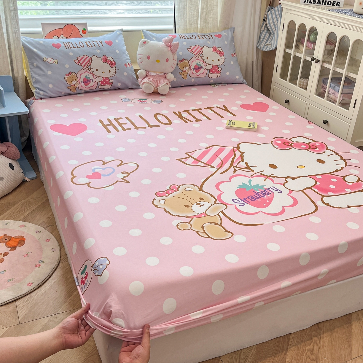 91家纺网 家纺一手货源 找家纺 金爱家 2025新款三丽鸥全棉床笠 纯棉单品-糖果kt