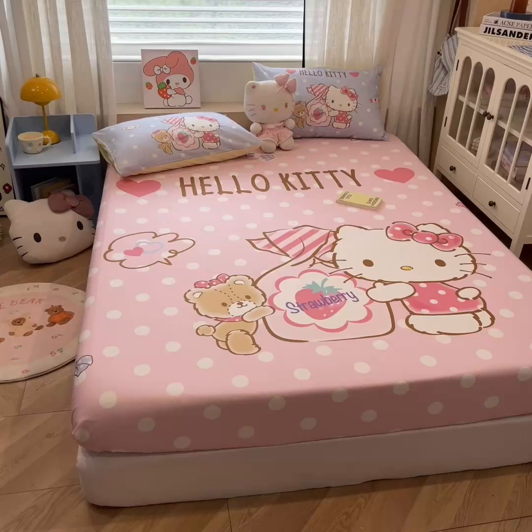 91家纺网 家纺一手货源 找家纺 金爱家 2025新款三丽鸥全棉床笠 纯棉单品-糖果kt