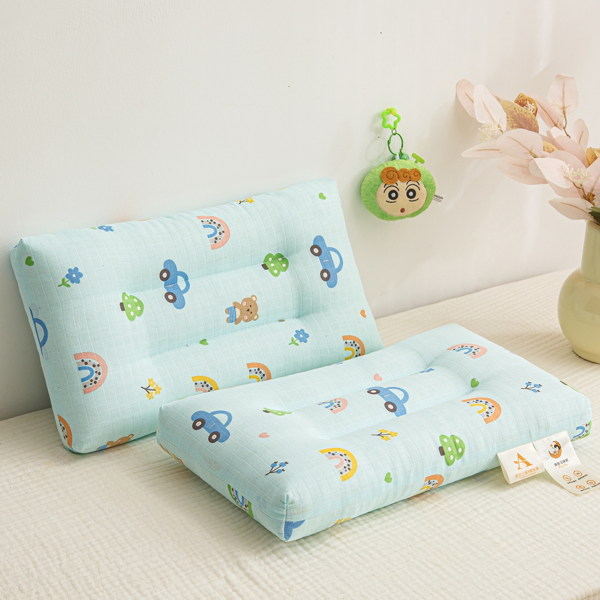 91家纺网 家纺一手货源 找家纺 织布人 2025新款枕芯A类全棉双层纱婴幼儿童枕头午睡枕学生宿舍专用枕芯 A类婴幼儿童枕-汽车小熊