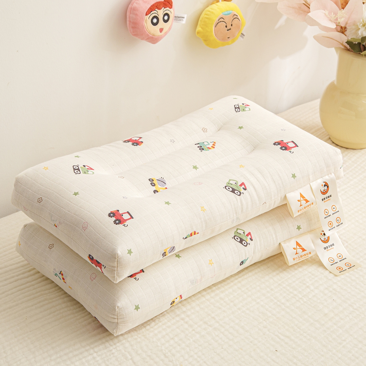 织布人 2025新款枕芯A类全棉双层纱婴幼儿童枕头午睡枕学生宿舍专用枕芯 A类婴幼儿童枕-挖机