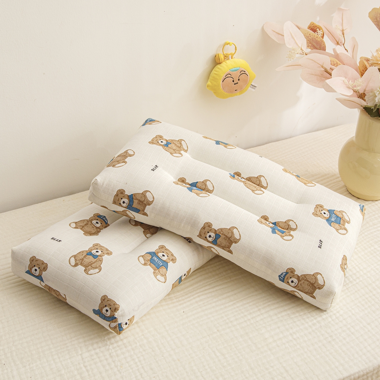 91家纺网 家纺一手货源 找家纺 织布人 2025新款枕芯A类全棉双层纱婴幼儿童枕头午睡枕学生宿舍专用枕芯 A类婴幼儿童枕-绅士熊