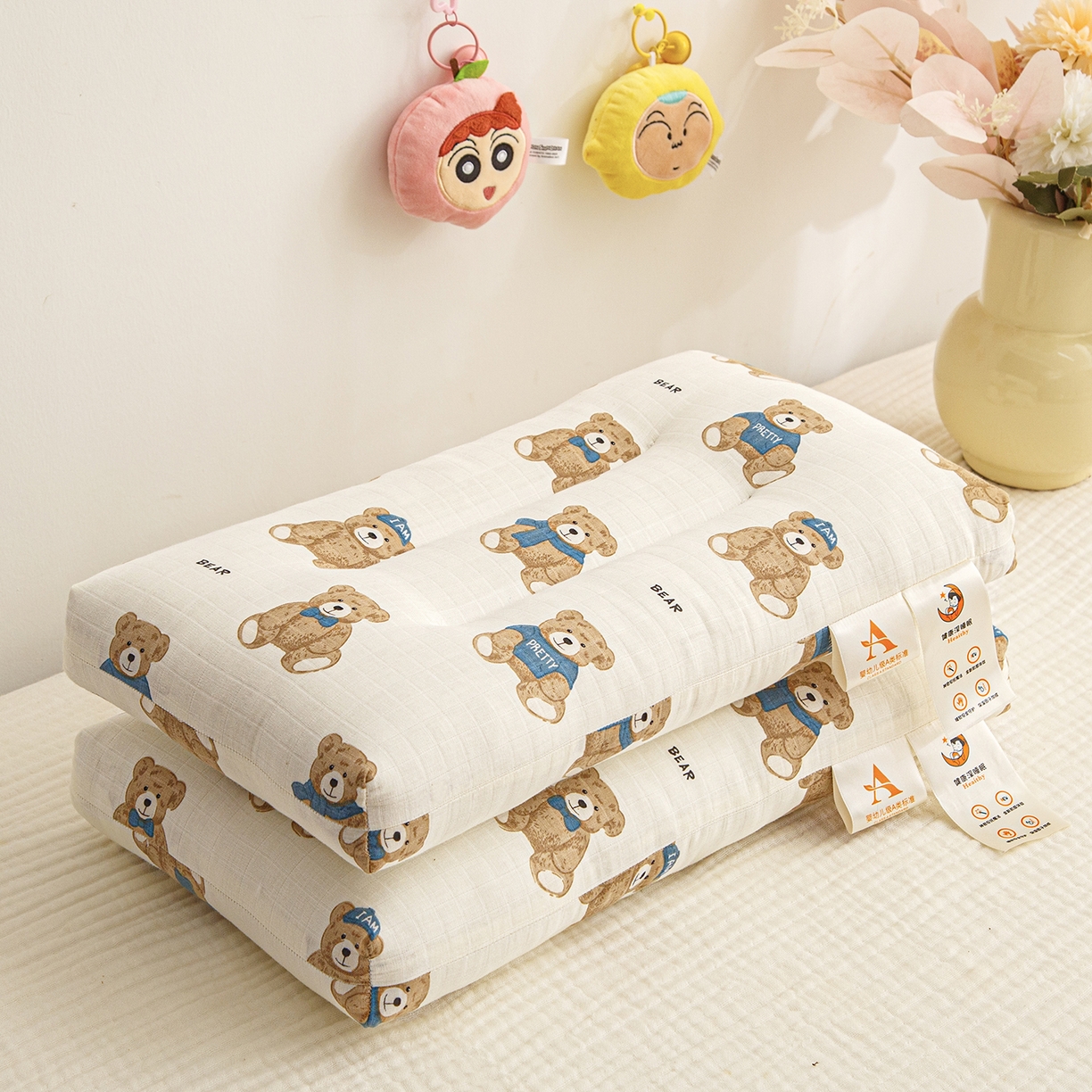 织布人 2025新款枕芯A类全棉双层纱婴幼儿童枕头午睡枕学生宿舍专用枕芯 A类婴幼儿童枕-绅士熊