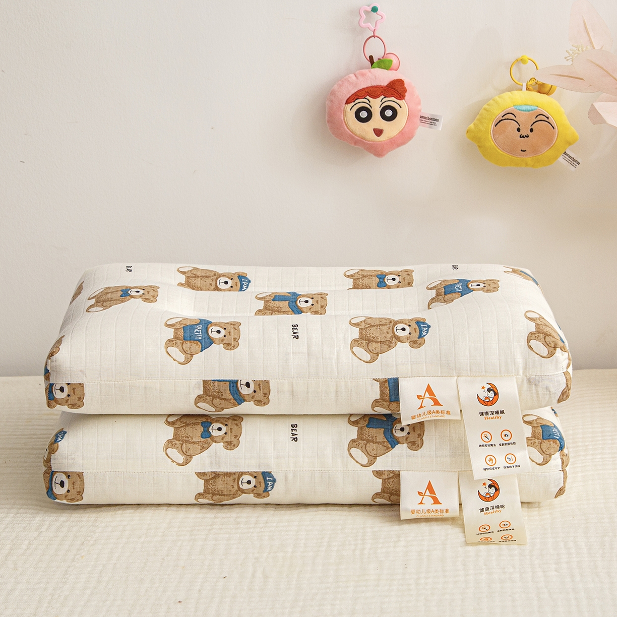 91家纺网 家纺一手货源 找家纺 织布人 2025新款枕芯A类全棉双层纱婴幼儿童枕头午睡枕学生宿舍专用枕芯 A类婴幼儿童枕-绅士熊
