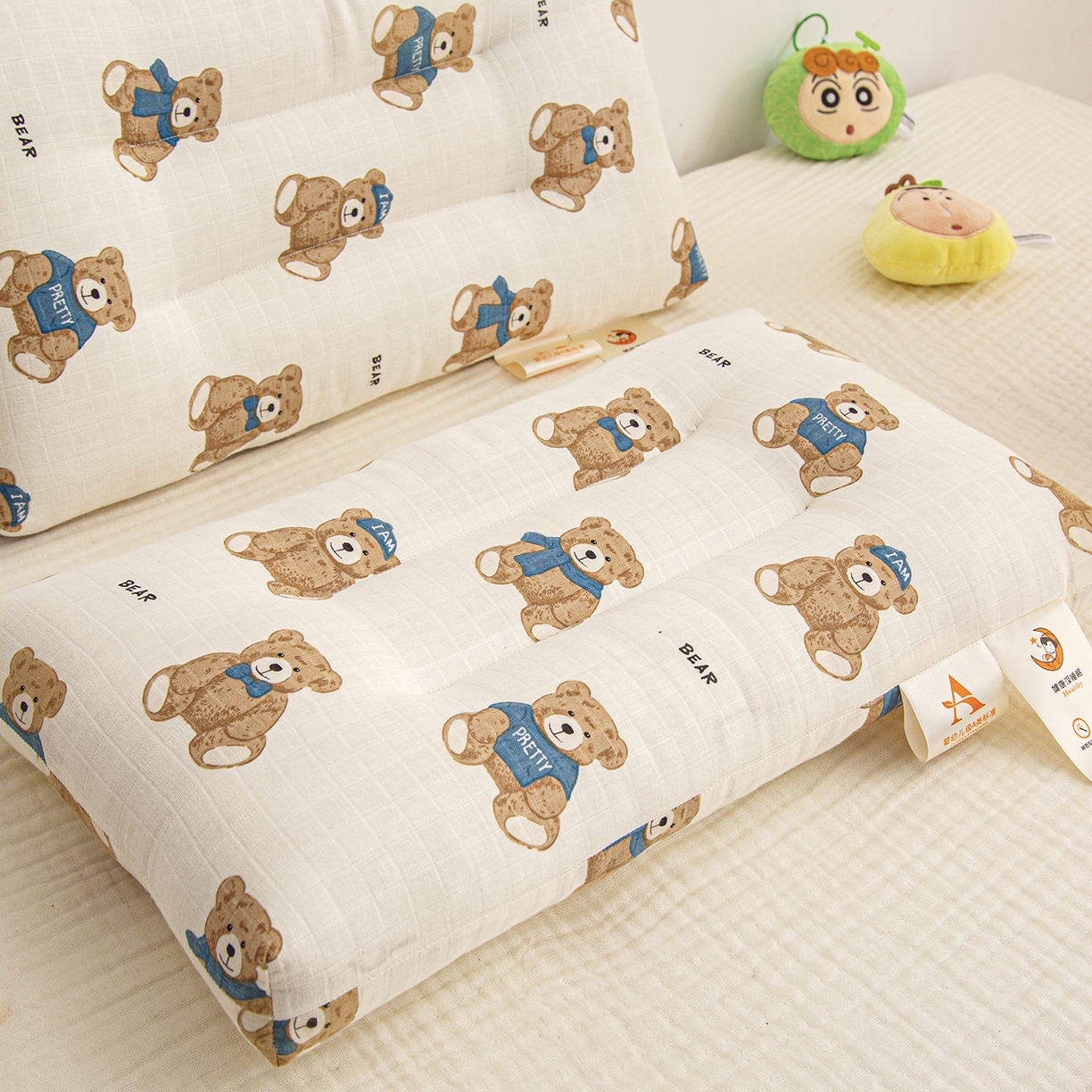 91家纺网 家纺一手货源 找家纺 织布人 2025新款枕芯A类全棉双层纱婴幼儿童枕头午睡枕学生宿舍专用枕芯 A类婴幼儿童枕-绅士熊