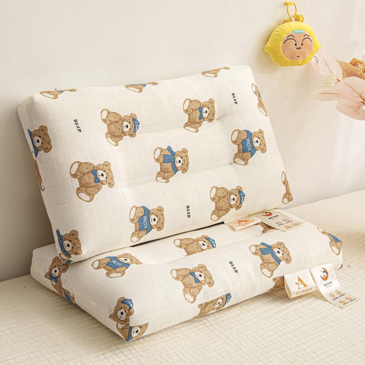 91家纺网 家纺一手货源 找家纺 织布人 2025新款枕芯A类全棉双层纱婴幼儿童枕头午睡枕学生宿舍专用枕芯 A类婴幼儿童枕-绅士熊