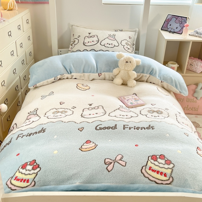 91家纺网 家纺一手货源 找家纺 川悦生活 2025新款立体雪花绒印花四件套学生床系列二场景一 快乐派对