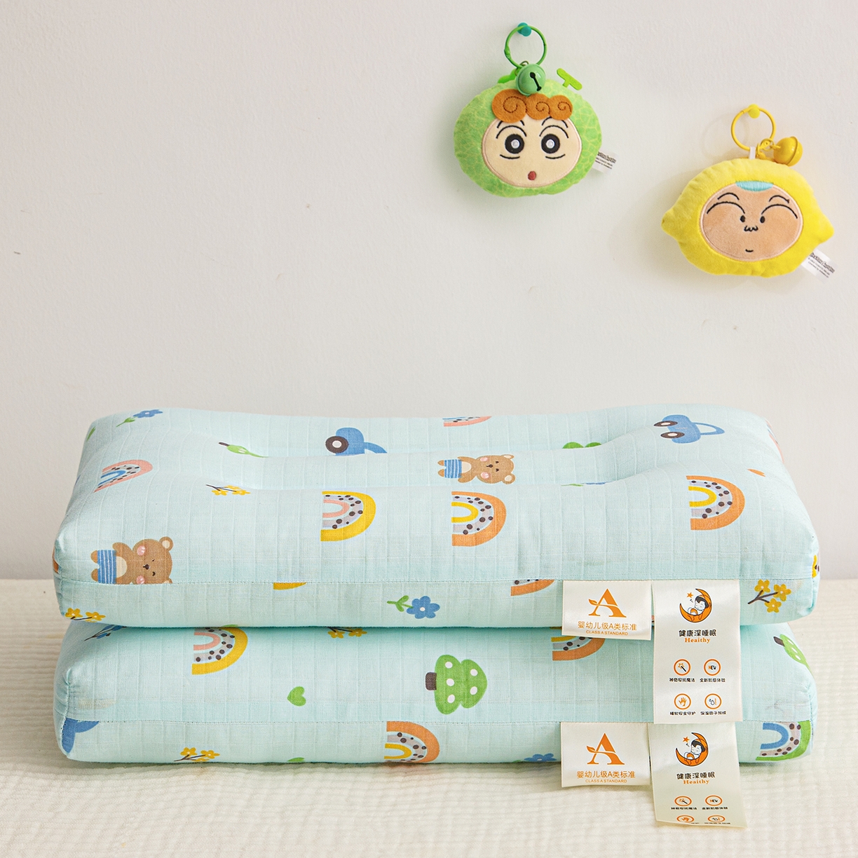 91家纺网 家纺一手货源 找家纺 织布人 2025新款枕芯A类全棉双层纱婴幼儿童枕头午睡枕学生宿舍专用枕芯 A类婴幼儿童枕-汽车小熊