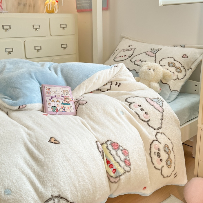 91家纺网 家纺一手货源 找家纺 川悦生活 2025新款立体雪花绒印花四件套学生床系列二场景一 快乐派对