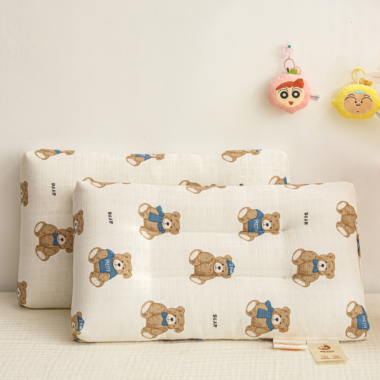 91家纺网 家纺一手货源 找家纺 织布人 2025新款枕芯A类全棉双层纱婴幼儿童枕头午睡枕学生宿舍专用枕芯 A类婴幼儿童枕-绅士熊