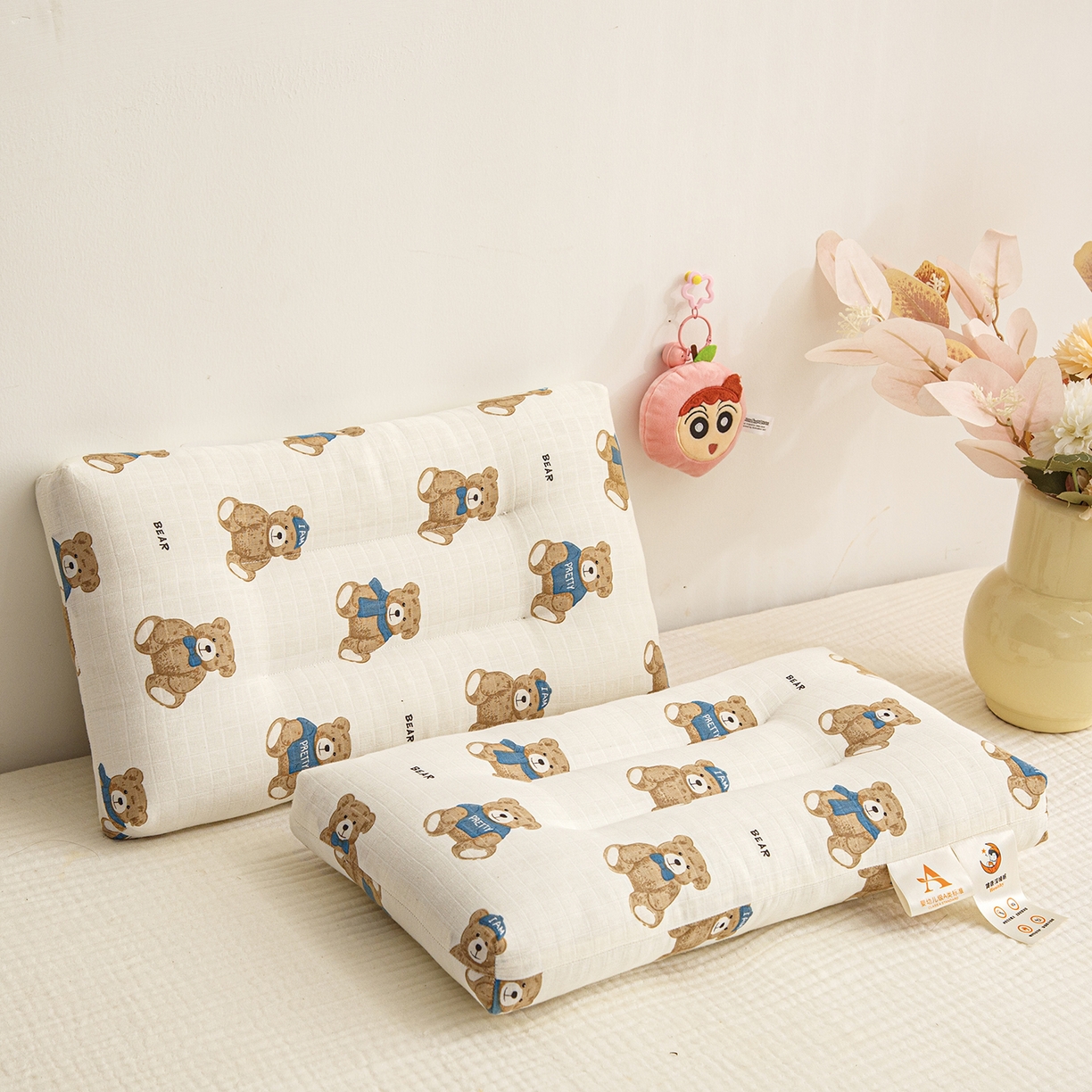 91家纺网 家纺一手货源 找家纺 织布人 2025新款枕芯A类全棉双层纱婴幼儿童枕头午睡枕学生宿舍专用枕芯 A类婴幼儿童枕-绅士熊